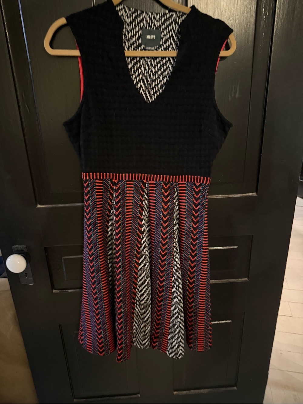 Maeve Black Bodice Red and White Patterned Midi Dress